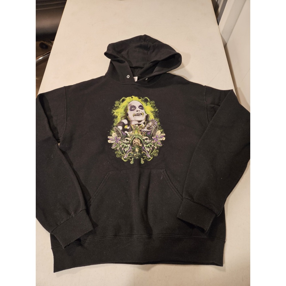 Beetlejuice Jerzees Hoodie Medium Black Graphic Pullover Skulls‎ Horror  (597
